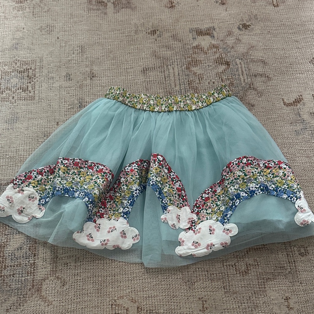 Mini Boden Blue Tulle Skirt with Floral Rainbow
